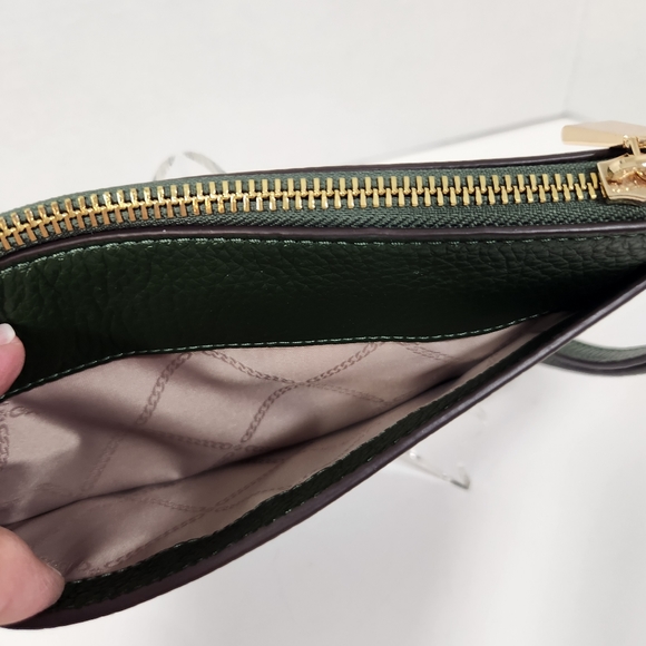Michael kors hunter green leather jet set wristlet clutch pouch zip close - Picture 3 of 8